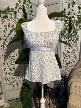 Hollister Light Blue Floral Smocked Square-Neck Camisole